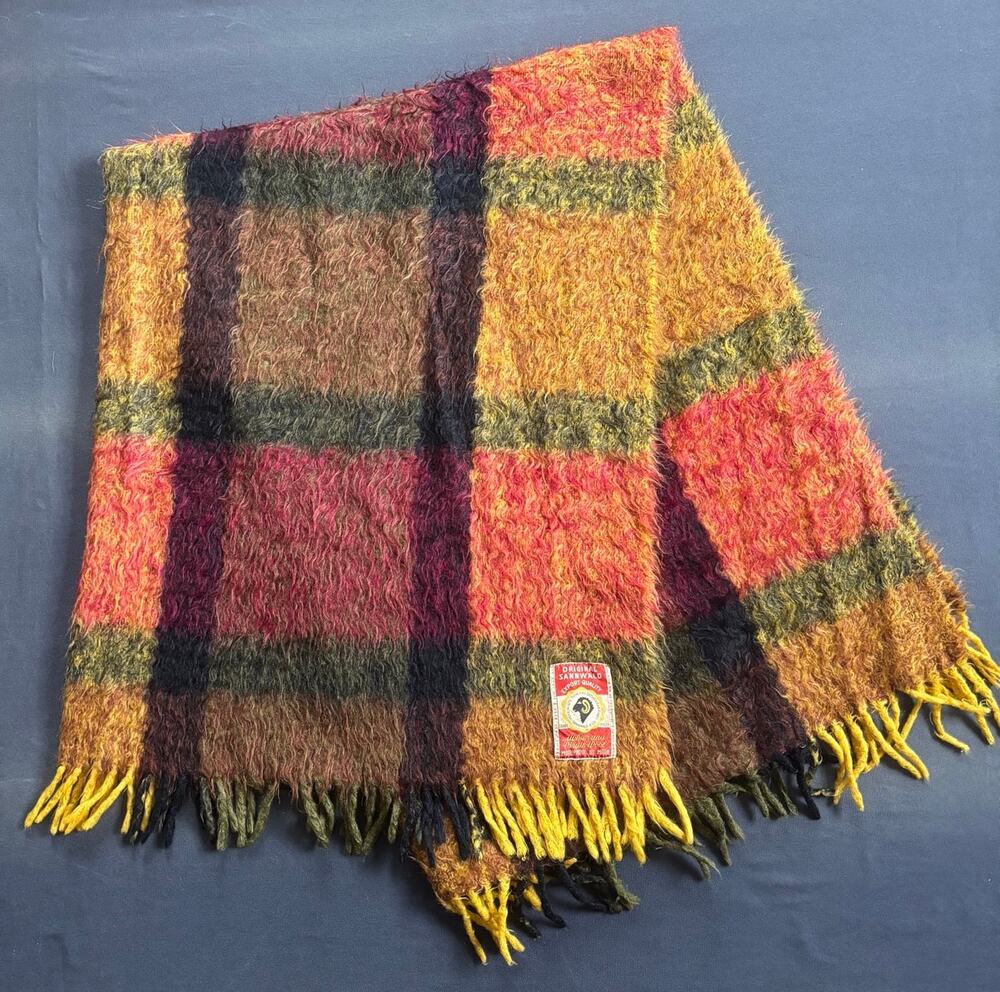 Vintage Sannwald Mohair Virgin Wool Plaid Blanket Throw Made In Austria 64"x52"